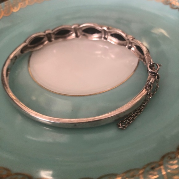 Vintage 925 Black Onyx Marcasite Bracelet - Picture 4 of 6